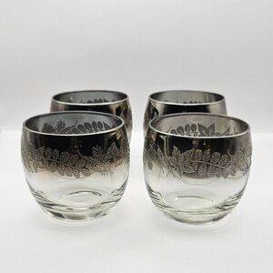 MCM Vitreon Queen's Lusterware Roly Poly Silver Fade Rim Glasses Barware Set/4